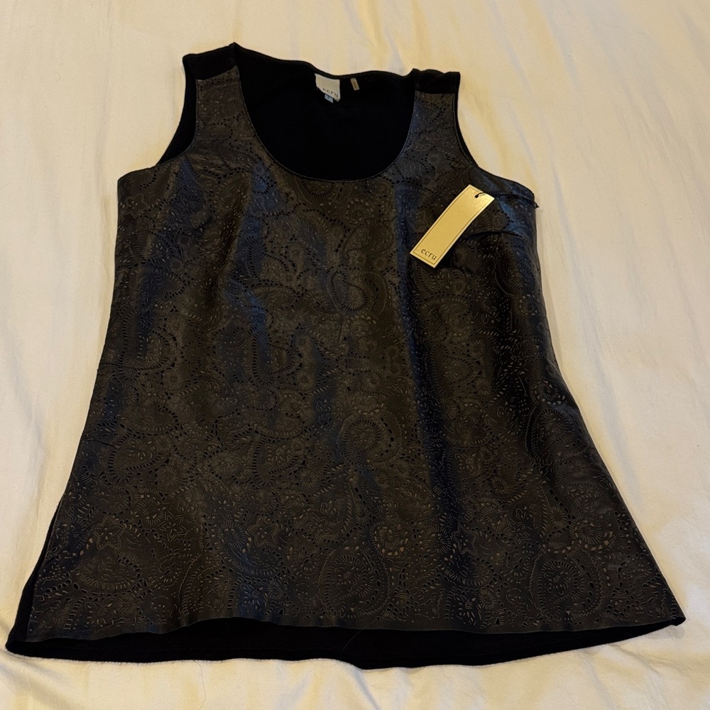 Ecru Black Patterned Tank Top